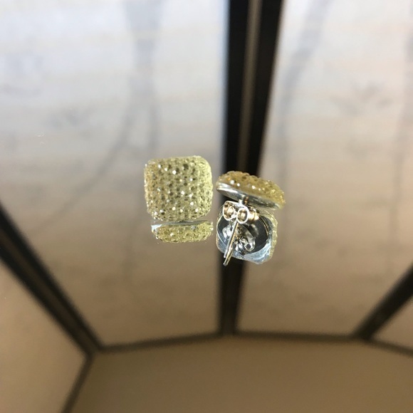 Yellow Square Faux Crystal Flat Back Post Earrings - Picture 2 of 3